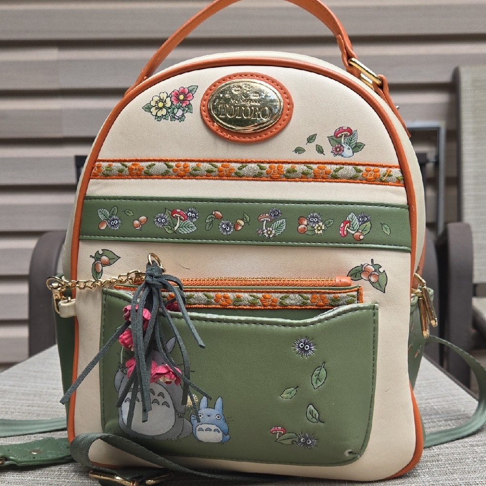 Charming Green and Cream Backpack with Floral Design